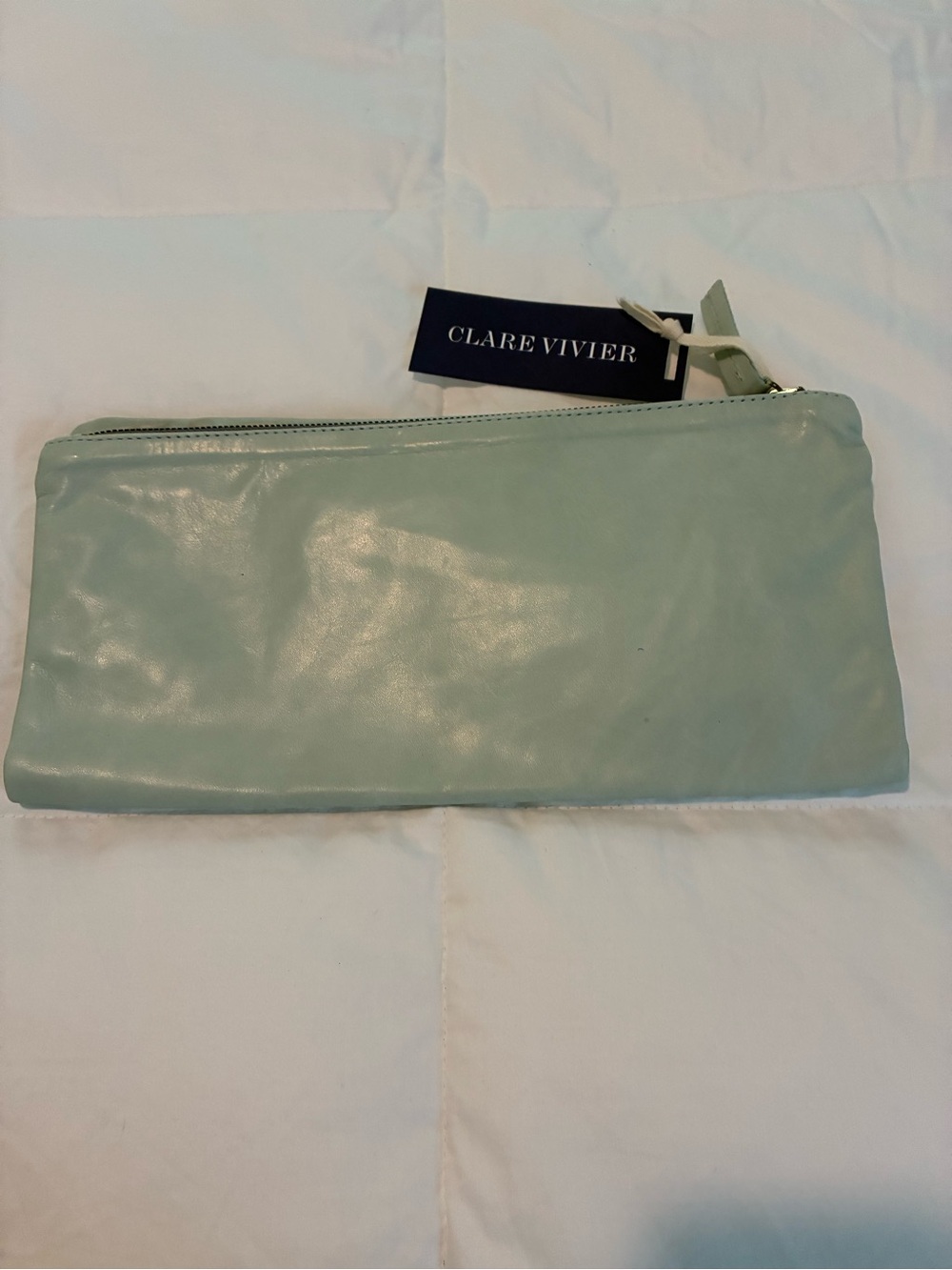 Clare V Light Mint Green Leather Zip Pouch - Picture 2 of 5